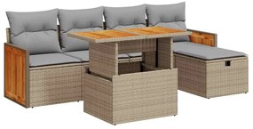 vidaXL Σετ Καναπέ Κήπου 6 τεμ. Μπεζ Συνθετικό Ρατάν με Μαξιλάρια