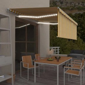 vidaXL Τέντα Συρόμενη Χειροκίνητη με Σκίαστρο&amp;LED Κίτρινο/Λευκό 4x3 μ.