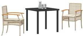 vidaXL Σέτ φαγητού για κήπο 3 pcs Μπεζ συνθετικό ρατάν