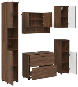 vidaXL Σετ Επίπλων Μπάνιου με ράφι 5 pcs Καφέ δρυς 30 x 35 x 192 εκ.