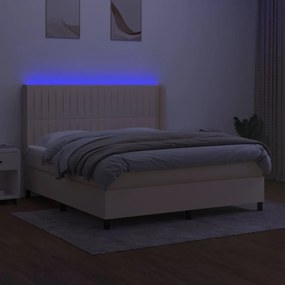 vidaXL Κρεβάτι Boxspring με Στρώμα &amp; LED Κρεμ 160x200 εκ. Υφασμάτινο