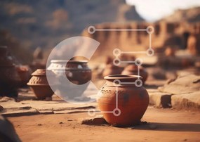 Intra Συλλεκτικό Ξύλινο Παζλ Plywood 4mm - Ομάδα πήλινων αγγείων μπροστά από ερείπια Σε Ξύλινο Κουτί - Διαστάσεις: 10x10 cm – 25 κομμάτια