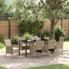 vidaXL Σέτ φαγητού για κήπο με μαξιλάρι 7 pcs Μπεζ Πολυ ράταν
