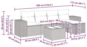 Σαλόνι Κήπου 6 Τεμαχίων από Γκρι Συνθετικό Ρατάν με Μαξιλάρια - Γκρι