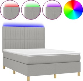 vidaXL Κρεβάτι Boxspring με Στρώμα &amp; LED Αν.Γκρι 140x190εκ. Υφασμάτινο