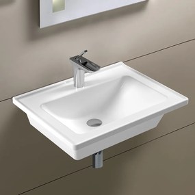 Serel Slim 3001 Hygiene Plus Λευκός Πορσελάνινος Νιπτήρας Μπάνιου Κρεμαστός ή Επικαθήμενος Επίπλου 60x46 cm