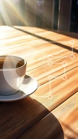 Intra Συλλεκτικό Ξύλινο Παζλ Plywood 4mm - Φλιτζάνι καφέ σε ξύλινο τραπέζι με φως του ήλιου Σε Ξύλινο Κουτί - Διαστάσεις: 10x10 cm – 25 κομμάτια
