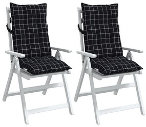 Μαξιλάρια Καρέκλας Ψηλή Πλάτη 2 τεμ. Μαύρο Καρό Ύφασμα Oxford - Πολύχρωμο