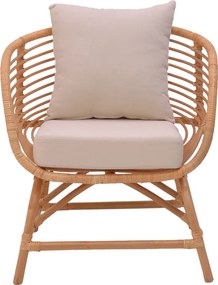 Πολυθρόνα Caxen pakoworld φυσικό rattan-λευκό μαξιλάρι 72x63x75εκ
