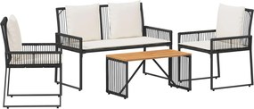 vidaXL Σετ Εξωτερικών Επίπλων με μαξιλάρι 4 pcs Μαύρο και Κρεμ Λευκό
