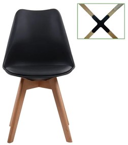 MARTIN Καρέκλα Metal Cross Ξύλο, PP Μαύρο Μονταρισμένη Ταπετσαρία -  49x56x82cm