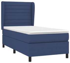 vidaXL Κρεβάτι Boxspring με Στρώμα Μπλε 90x190 εκ.Υφασμάτινο