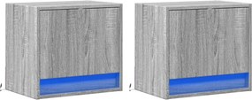 vidaXL Κομοδίνα Επιτοίχια με Φώτα LED 2 τεμ. Γκρι Sonoma