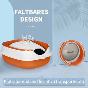 PawHut Γάτα Τουαλέτα, με Καπάκι και Φτυάρι, για Γάτες έως 5 kg, 52x41x38 cm, Λευκό/Πορτοκαλί