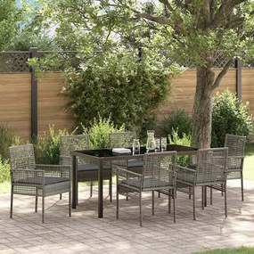 vidaXL Σέτ φαγητού για κήπο με μαξιλάρι 7 pcs Γκρι Πολυ ράταν