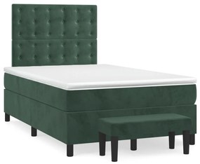 vidaXL Κρεβάτι Boxspring με Στρώμα Σκούρο Πράσινο 120x200εκ. Βελούδινο