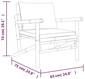 Καρέκλες Κήπου 2 τεμ. από Μπαμπού με Σκούρα Γκρι Μαξιλάρια - Γκρι