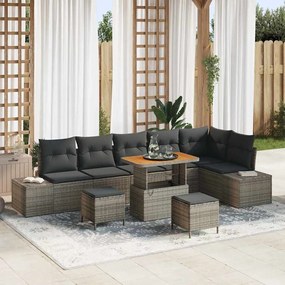 vidaXL Σετ Καναπέ Κήπου με μαξιλάρι 9 pcs Γκρι Πολυ ράταν