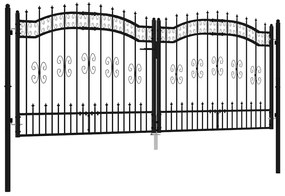 vidaXL Πόρτα Περίφραξης με Κορυφή Δόρυ Μαύρη 305x125 εκ. από Ατσάλι με Ηλεκτροστατική Βαφή