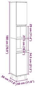 Ντουλάπι Μπάνιου Γκρι Σκυροδέματος 30x30x190 εκ. Επεξ. Ξύλο - Γκρι