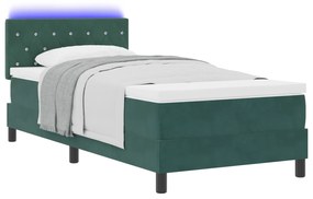 vidaXL κρεβάτι box spring με μαξιλάρι και LED  σκούρο πράσινο 90x190 εκ. βελούδο