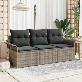 vidaXL Σετ Καναπέ Κήπου 3 Τεμαχίων με Μαξιλάρια σε Γκρι Πολυ Ρατάν