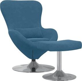 vidaXL Αυγό Καρέκλα με Σκαμνί with Footstool Μπλε Βελούδο