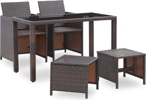 vidaXL Σετ Τραπεζαρίας Εξ. Χώρου 5 τεμ. Καφέ Συνθ. Ρατάν με Μαξιλάρια