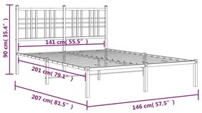 Πλαίσιο Κρεβατιού με Κεφαλάρι Μαύρο 140 x 200 εκ. Μεταλλικό - Μαύρο