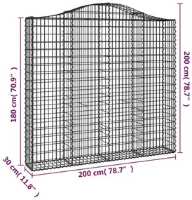 Συρματοκιβώτιο Τοξωτό 200x30x180/200εκ. από Γαλβανισμένο Χάλυβα - Ασήμι