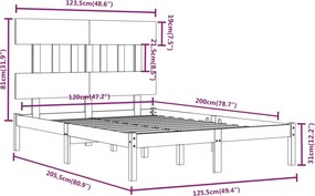vidaXL Πλαίσιο Κρεβατιού 120 x 200 εκ. από Μασίφ Ξύλο
