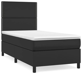 Κρεβάτι Boxspring με Στρώμα Μαύρο 90x200εκ. από Συνθετικό Δέρμα - Μαύρο