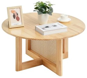 VEVOR Rattan Coffee Table Round Wood Coffee Table Single Tier for Living Room
