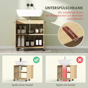 Ντουλάπι κάτω από νιπτήρα μπάνιου, ράφι 3 επιπέδων, τροχοί, ξύλο