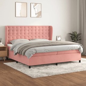 Κρεβάτι Boxspring με Στρώμα Ροζ 200x200 εκ. Βελούδινο