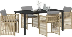 vidaXL Σέτ φαγητού για κήπο 5 pcs Μπεζ συνθετικό ρατάν