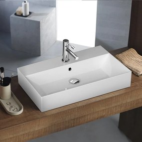 Bianco Ceramica Tetra N 32070 Λευκός Πορσελάνινος Νιπτήρας Μπάνιου Κρεμαστός ή Επιτραπέζιος ή Επικαθήμενος Επίπλου 70x42cm