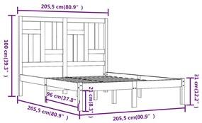 Πλαίσιο Κρεβατιού Γκρι 200 x 200 εκ. από Μασίφ Ξύλο Πεύκου - Γκρι