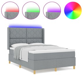 vidaXL Κρεβάτι Box Spring με Στρώμα & LED Φως Γκρι 140x200 εκ. Ύφασμα