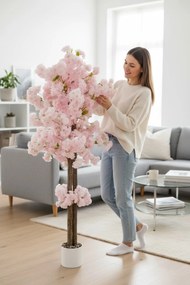 Stewehome Τεχνητό δέντρο μπαχάρ με πυκνά φύλλα σε λευκή γλάστρα Πολύχρωμο