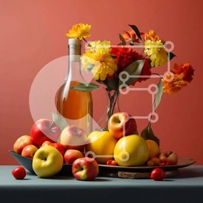 Σετ των 2 Intra Συλλεκτικό Ξύλινο Παζλ Plywood 4mm - Φρουτοσύνθεση με κρασί και λουλούδια Σε Ξύλινο Κουτί - Διαστάσεις: 10x10 cm – 25 κομμάτια