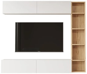 Σύνθετο σαλονιού Compo επιτοίχιο pakoworld σε oak-λευκό απόχρωση 169,10x25,8x143.5εκ