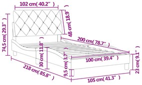 Σκελετός Κρεβατιού Χωρίς Στρώμα Σκ. Γκρι 100x200 εκ. Βελούδινο - Γκρι