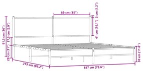 Σκελετός Κρεβ. Χωρίς Στρώμα Καπνιστή Δρυς 183x213 εκ. Μεταλλικό - Καφέ