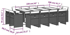 vidaXL Σετ Τραπεζαρίας Κήπου 13τεμ. Μαύρο από Συνθ. Ρατάν με Μαξιλάρια