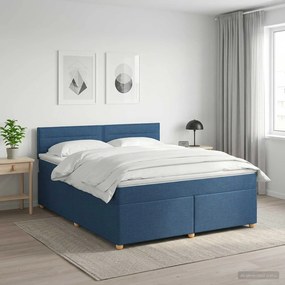 vidaXL Κρεβάτι box spring με στρώμα Μπλε 140 x 190 cm Ύφασμα