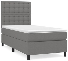 vidaXL Κρεβάτι Boxspring με Στρώμα Σκούρο Γκρι 90x200 εκ. Υφασμάτινο