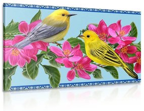 Εικόνα πουλιά και λουλούδια σε vintage σχέδιο - 60x40
