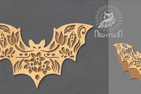 Σετ των 2 Intra απο ξύλο plywood 3mm-4mm πάχος - Διακόσμηση με λουλουδάτο κομμένο λέιζερ νυχτερίδα 5 Δίασταση 20x20 cm INTRAFABR-123188104