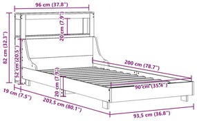 Σκελετός Κρεβ. Χωρίς Στρώμα Καφέ Κεριού 90x200 εκ Μασίφ Πεύκο - Καφέ
